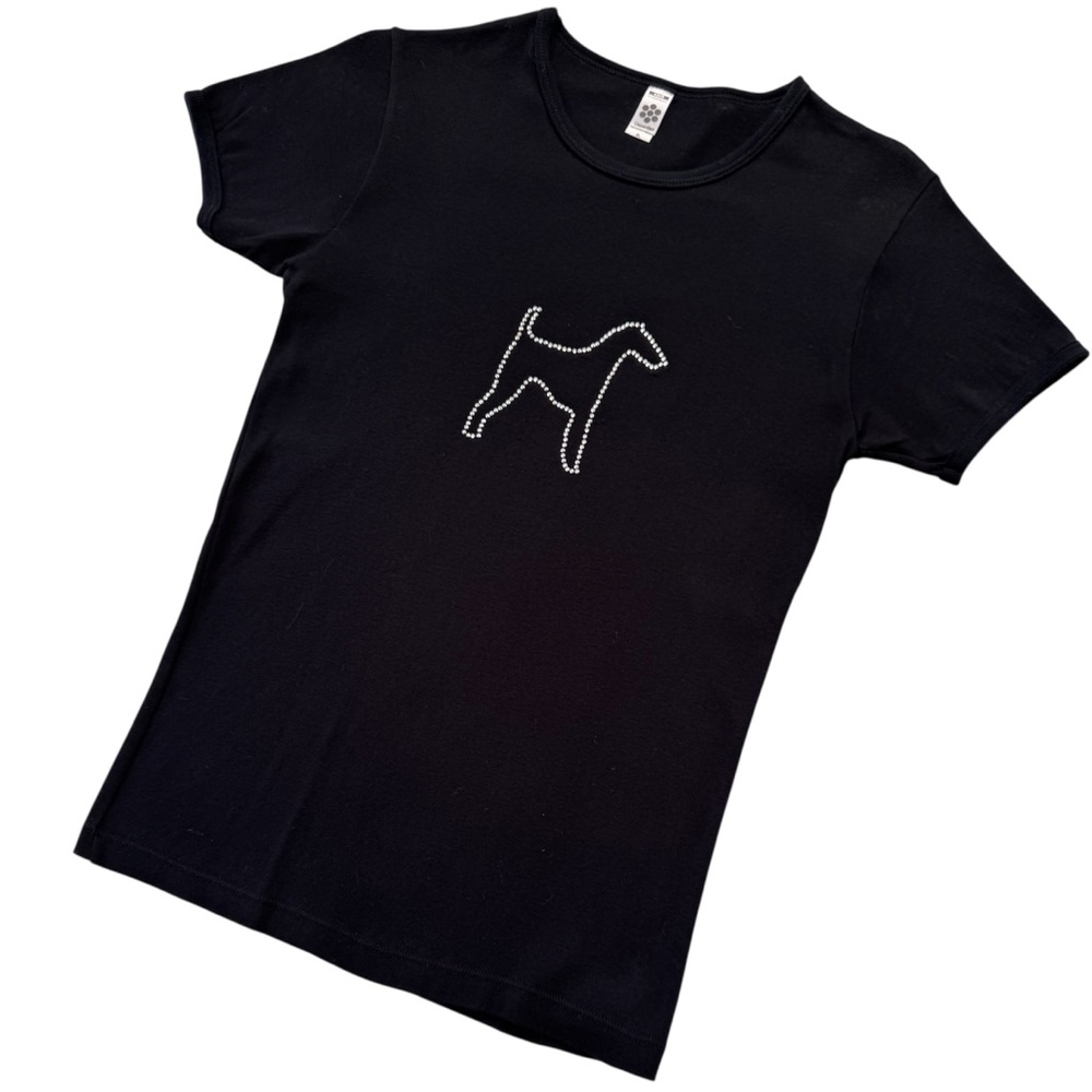American Apparel Black Short Sleeve T-Shirt with Rhinestone Dog